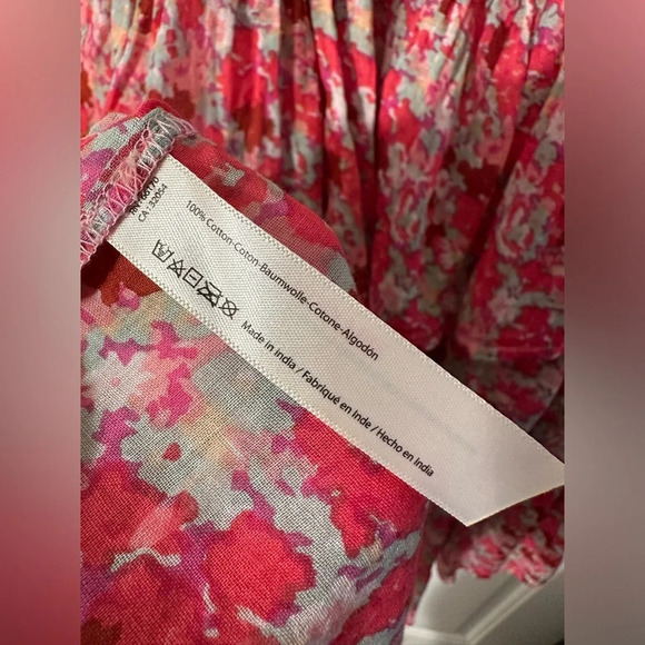 FP ONE Free People Pink Multi Floral Baby Doll Tiered Layers MED Spaghetti Strap - Picture 11 of 14